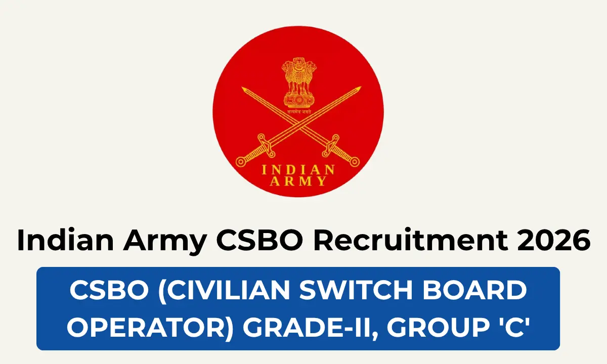 CSBO Gde-II Recruitment 2026, Civilian Switch Board Operator, Indian Army Group 'C' Posts